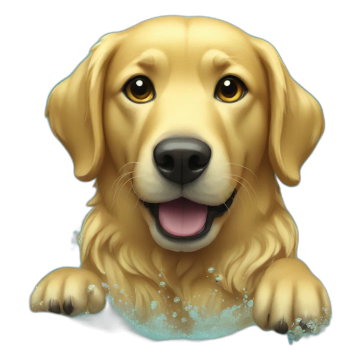 golden dog swimming in the sea sticker