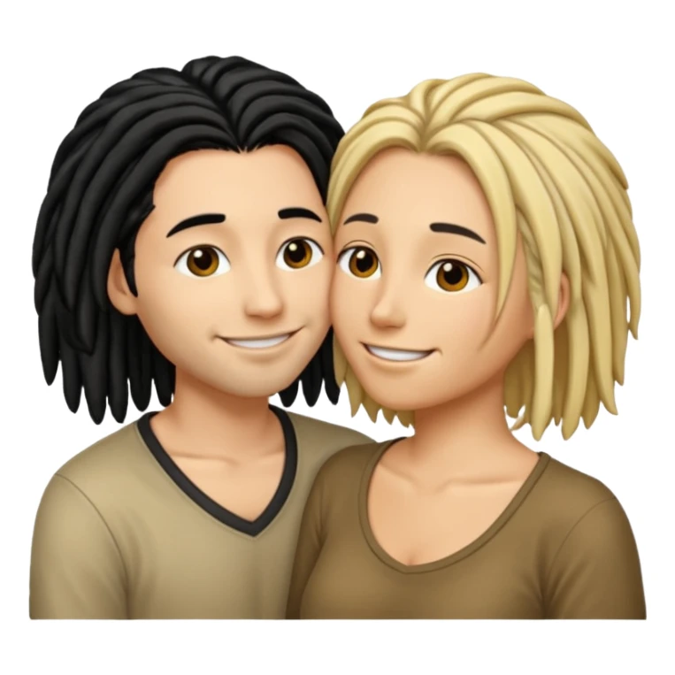 emoticon bacio tra coppia donna capelli neri con dread e uomo biondo capelli corti sticker