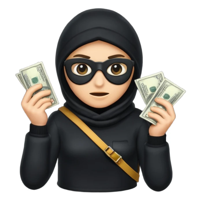 Robber with money na mão direita com uma blusa de frio preta  sticker