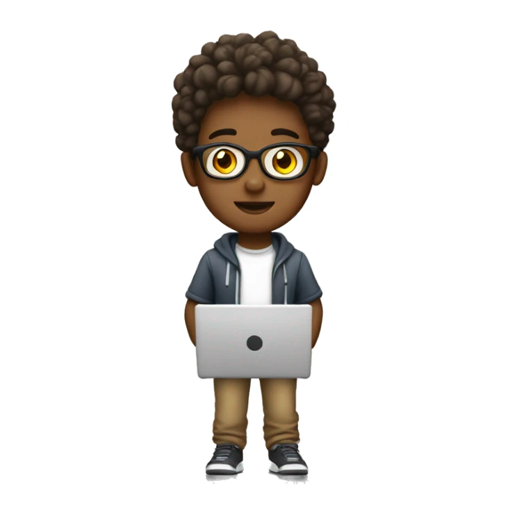 Adolescente de color de piel blanca, con laptop sticker