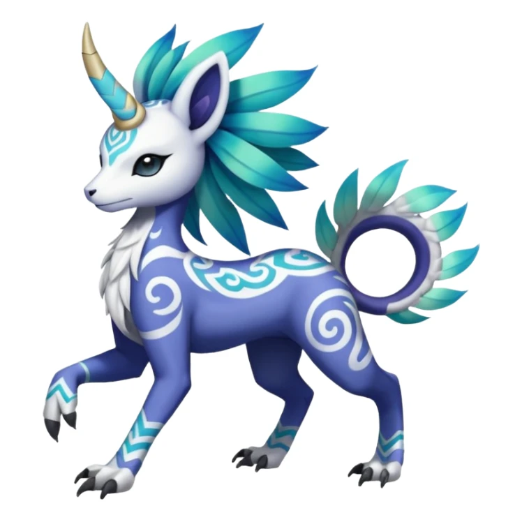 Tropical Tiny Marked Patterned Tribal Colorful Skilled Adept Graceful Asian Painted Garurumon-Meloetta-Absol-Suicune-Cobalion-fusion-hybrid-creature (full body) sticker