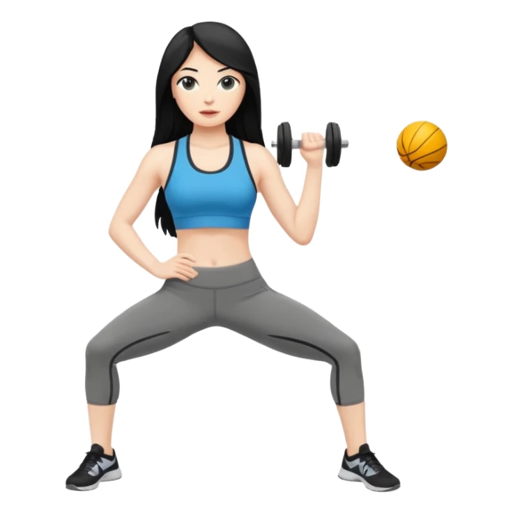 white woman with long black hair doing fitness sticker