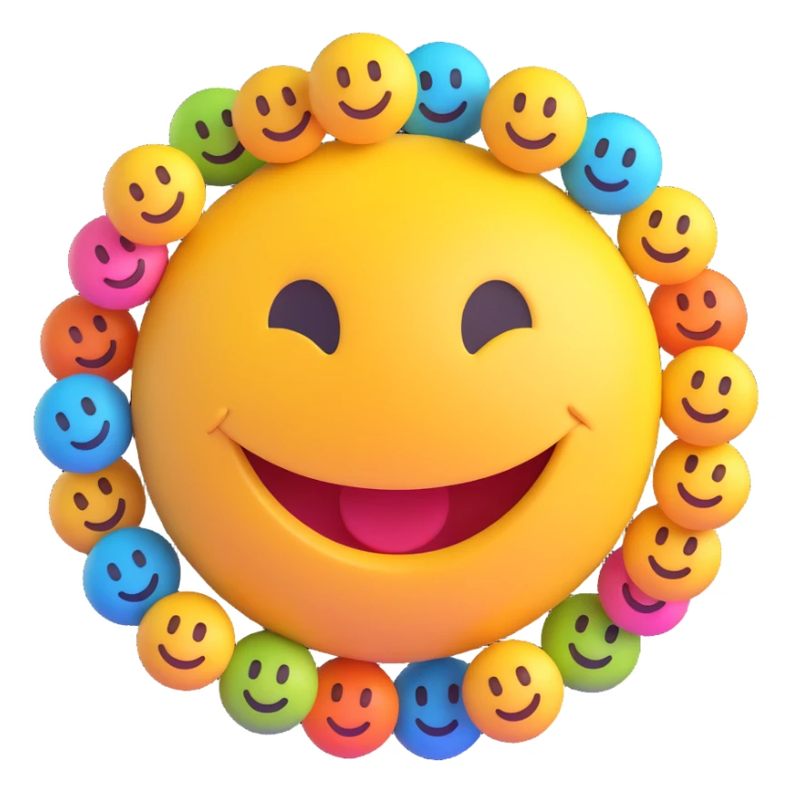 3D smiley emoji, girly, smiling, centered, surrounded by large, colorful, youthful, elegant typography: Andrea sticker