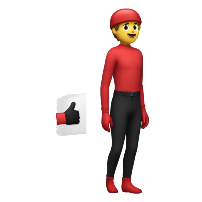 Person going fast with a red shirt and black pants, red gloves, and a red square box next to it sticker