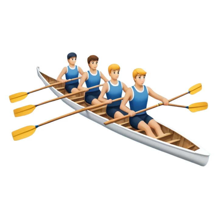An icon featuring a rowing boat with two oars and a calm river in the background, symbolizing academic rowing. The design includes a rower in athletic gear, a team of rowers, and rippling water, representing the competitive spirit and technique of rowing. Transparent backgrounв sticker