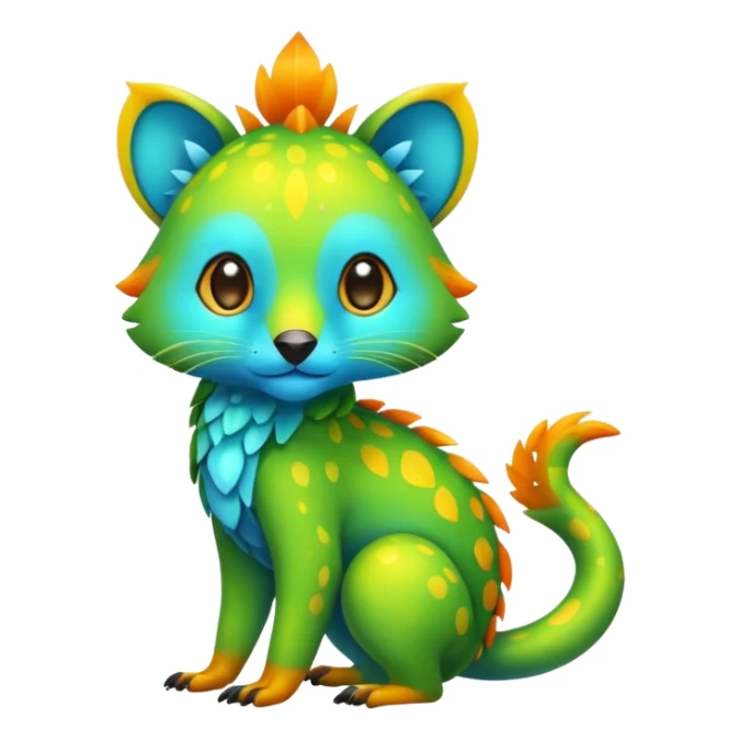 Colorful neon-colored tropical exotic shiny beautiful fantasy-Cacomistle-oncilla-animal-hybrid (full body) sticker