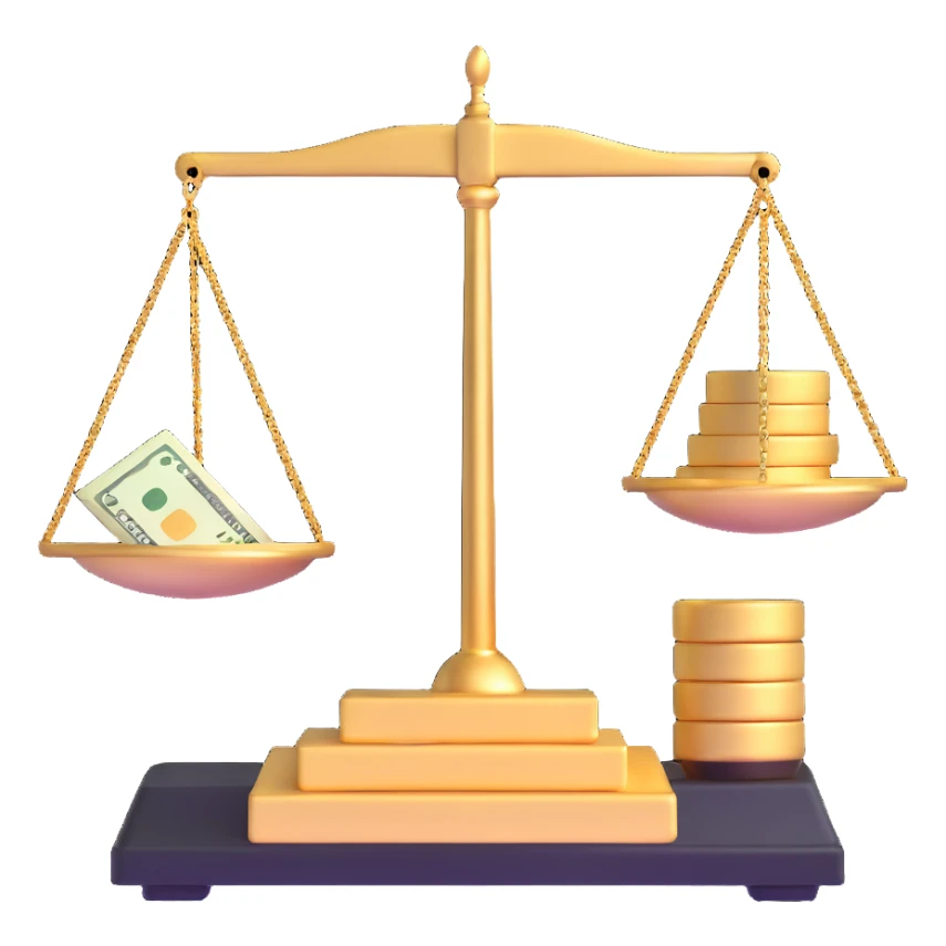 gold scale with money on one side and beauty products on the other sticker