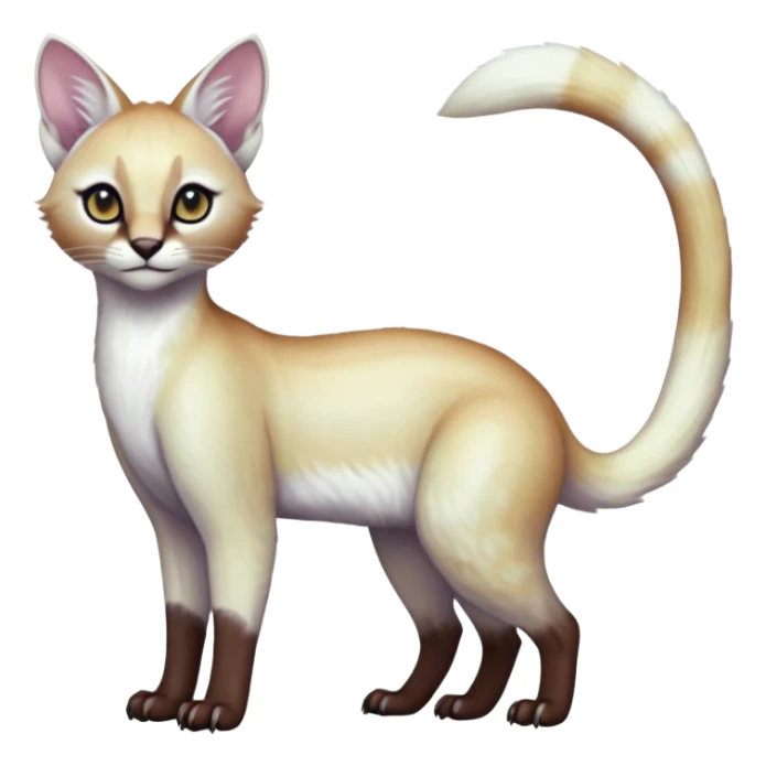 Colorful dark tropical pearly-albino-white iridescent glorious divine exotic cute cool beautiful shiny beautiful fantasy-caracal-civet-genet-sergal-vernid-Cacomistle-oncilla-animal-Fakémon-hybrid-fursona (full body) sticker