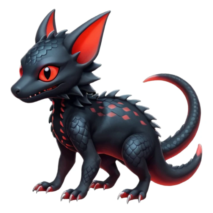 Futuristic Black Dark Abyssal Ethereal Modern Salandit-Litten-Noibat-Abyss-Lykoi-Fakémon-creature-hybrid Full Body sticker