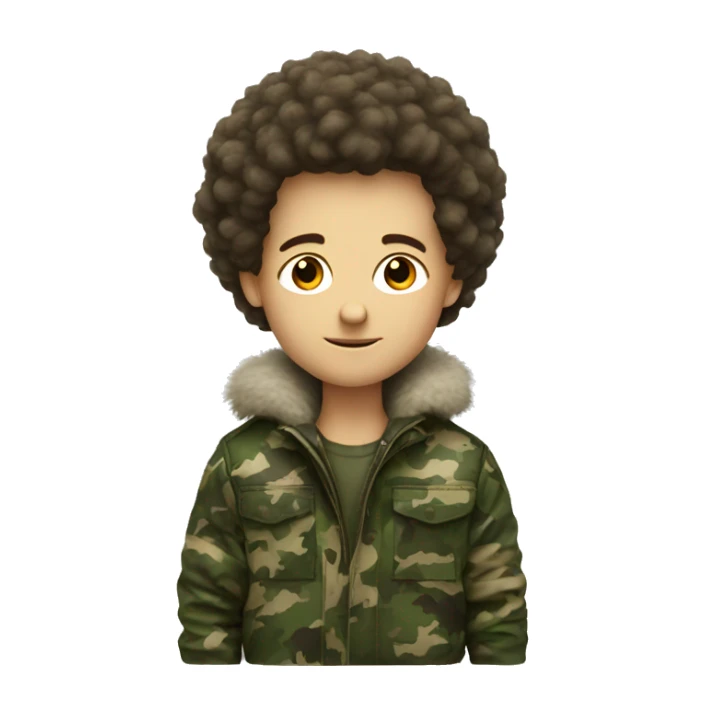 a white boy with fluffy hair and camo jacket sticker