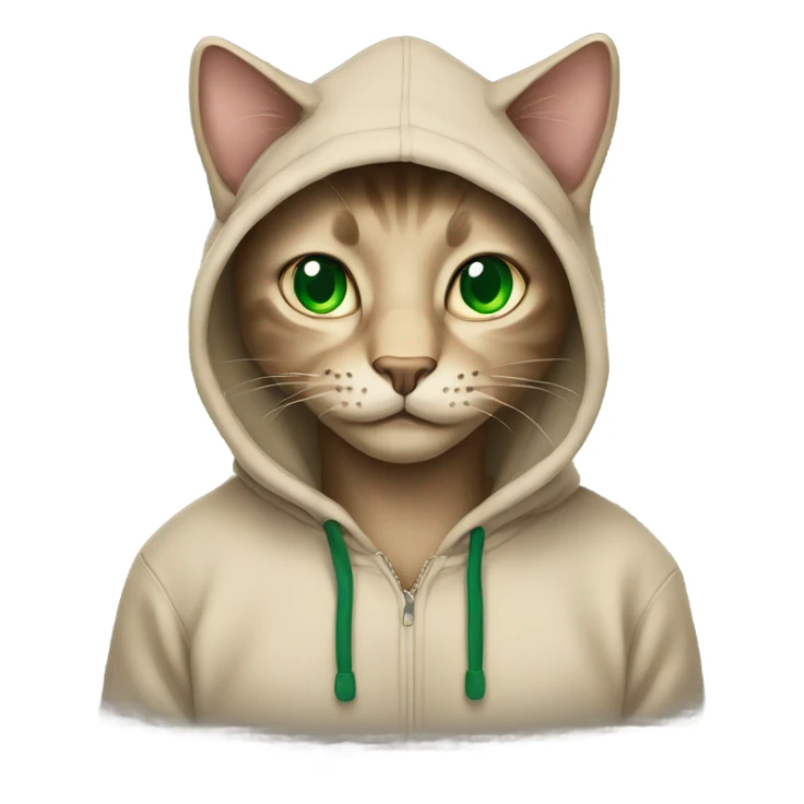 Bkack cat green eyes wearing beige hoodie sticker
