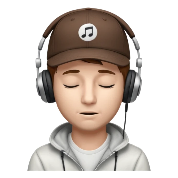 dj man white with baseball cap - rayban glasses - brown hair - closed eyes with headphones on with musical note over head (listening to music ) - eyes closed no glasses  sticker