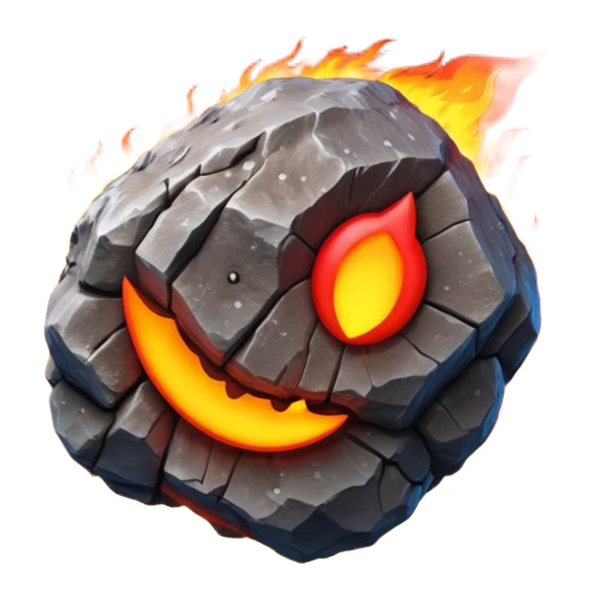 3D render of Meteor, miniature weather phenomenon, volumetric particle effects, rocky asteroid with a fiery red tail, elemental energy, emoji style, isolated on white background --v 6.0. sticker