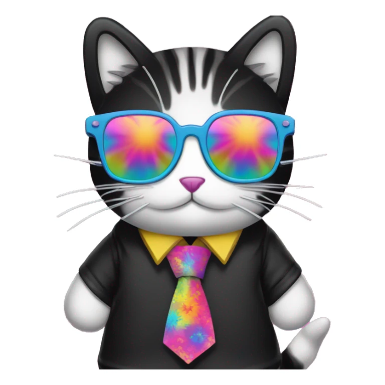Psychedelic trippy tie die cartoon kawaii miffy Cathy hello kitty cat wearing black sunglasses  sticker
