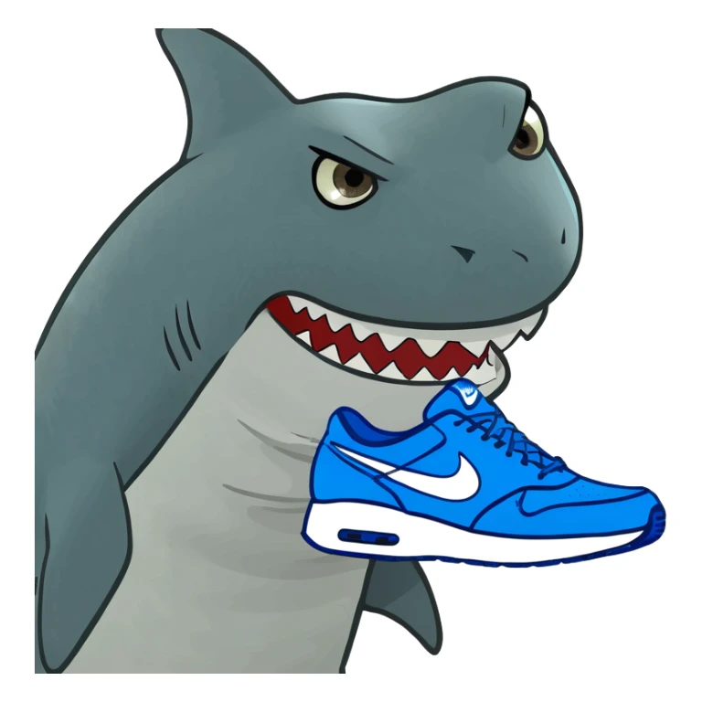 a shark with blue nike shoes sticker