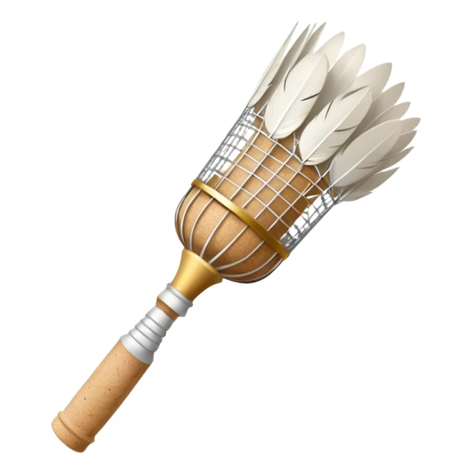 badminton shuttlecock with white feathers and cork base sticker