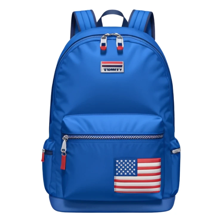 blue backpack with tommyjeans logo like american flag ony at the bottom pocket  sticker