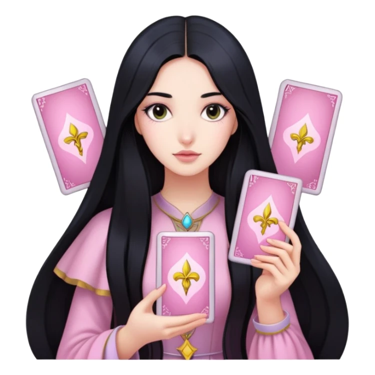 long black hair girl with light pink tarot cards sticker