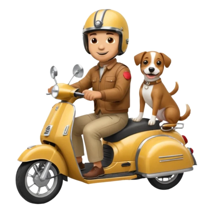 man and his pet dog riding a vespa sticker