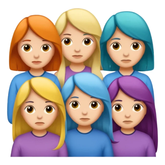 grupo de 5 amigos tristes diferentes colores de cabello sticker