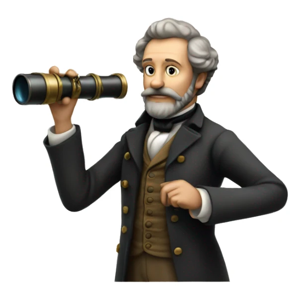 jules verne holds a spyglass in his hands sticker