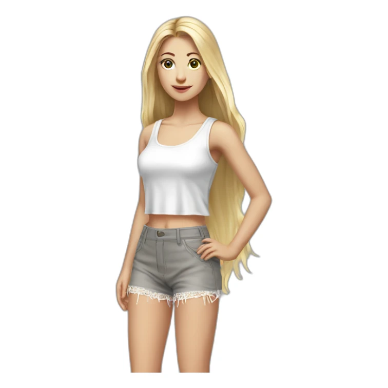 hyperrealistic caucasian female, long straight blonde hair, white lace up crop tanktop, grey mini short skirt sticker