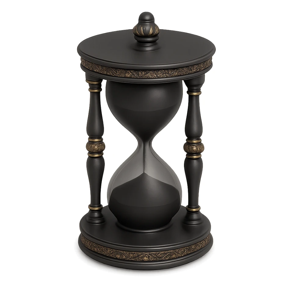 an ornate antique hourglass in 3D black style sticker