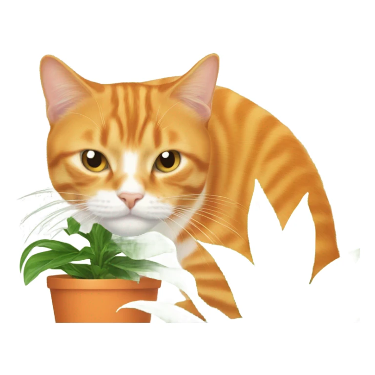 Orange cat eating houseplant  sticker