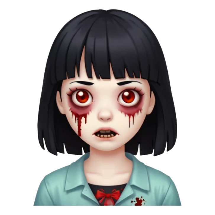Zombie girl with black hair and bangs  sticker