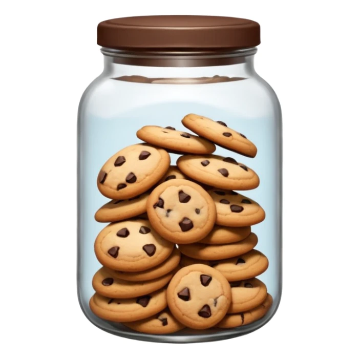 A chewy chocolate chip cozy cookie in an organized jar, saying "Cookie Jar" with some small illustrations on the jar to indicate there are cookies stored inside sticker