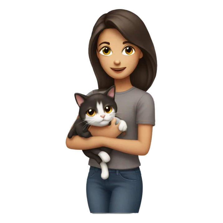 Brunette girl holding cat  sticker