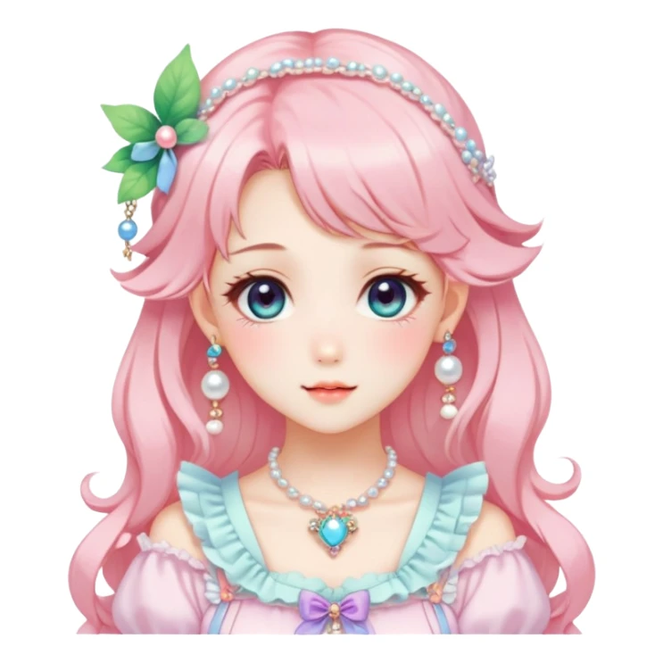 gorgeous-anime-style-lady-with-blushing-face-and-accessories-cottagecore-fairycore-kawaii-anime-colorful-pearly-romantic-aesthetic-trending-style sticker