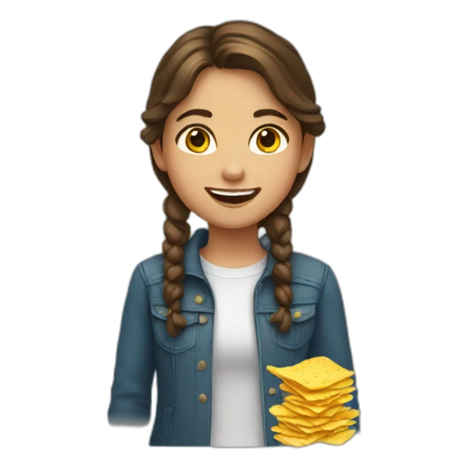 a girl with brown hair with yellow chips instead front tooth sticker