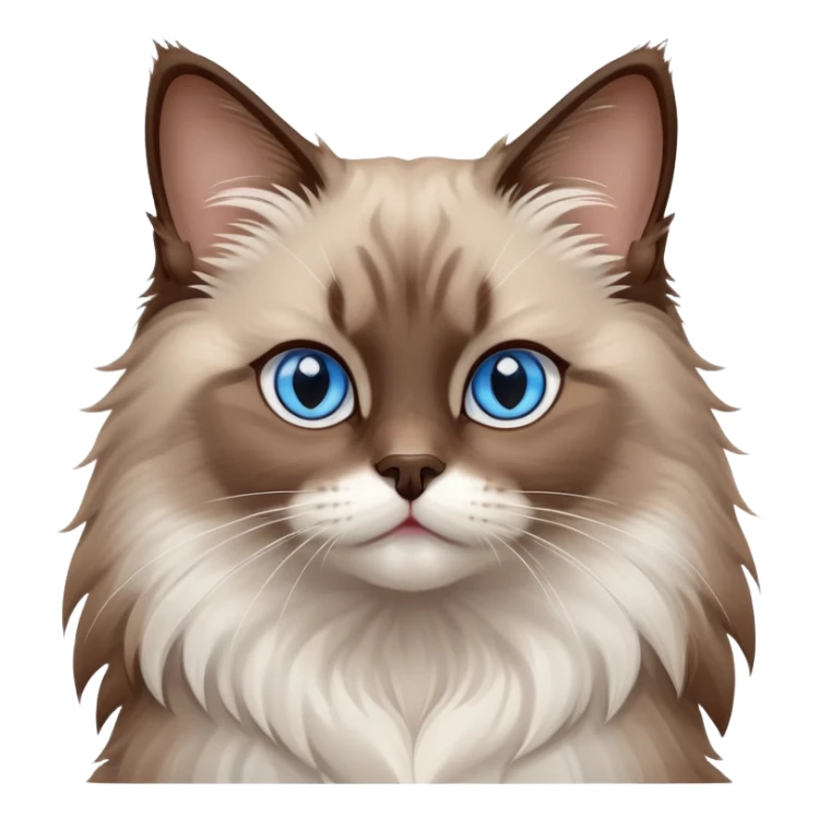 cinematic-fluffy-brown-ragdoll-cat-portrait-emoji,-head-tilted-cutely-with-big,-sparkling-blue-eyes,-soft-brown-and white-colored-fur-with-darker-points-on-the-ears,-face,-and-paws,-simplified-yet-irresistibly-adorable-features, sticker