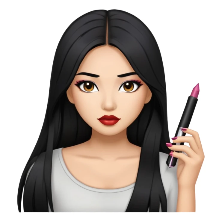 baddie with Asian and Latina features, long straight black hair, makeup sticker