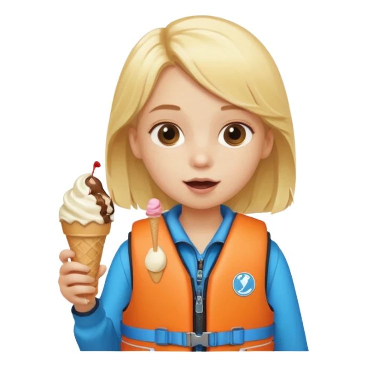girl blonde kid wearing lifejacket, eating ice cream sticker