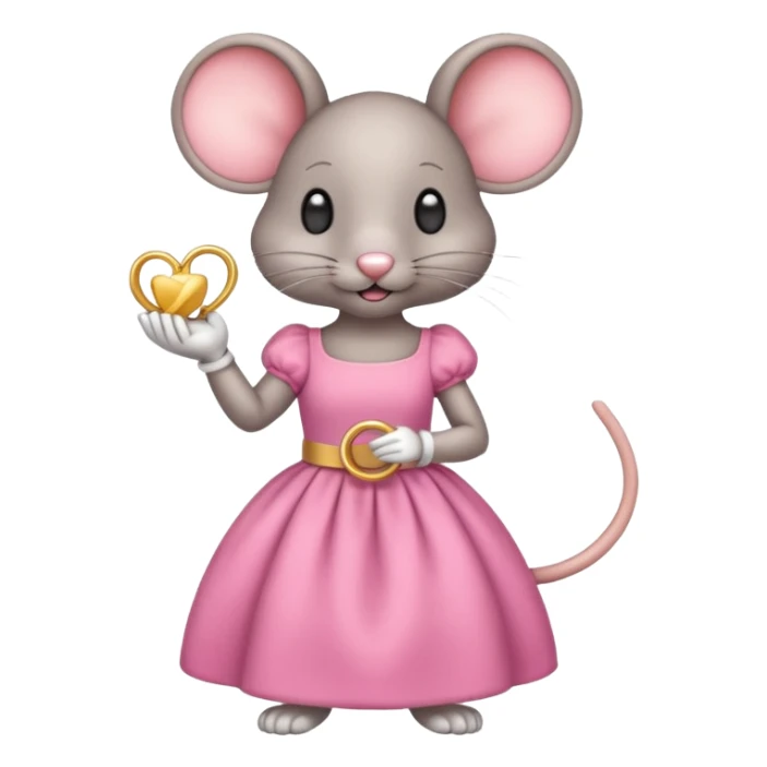 Stuffed mouse with rings and pink dress sticker