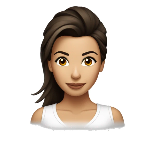 3/4 face, contrasted, shadow, light, Eva Longoria expression, wink, thin nose, brunette woman, hazel eyes, long eyelashes, dark shoulder shaded hair, white t-shirt sticker