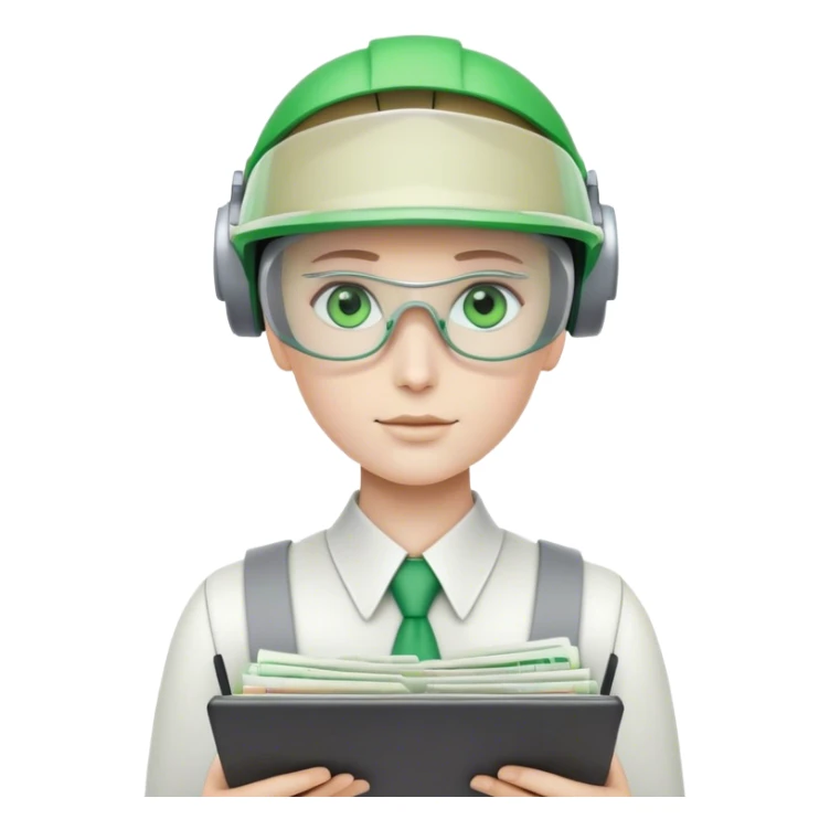 human like robot bookkeeper wearing an accounant Green eyeshade visor and holding spreadsheets sticker