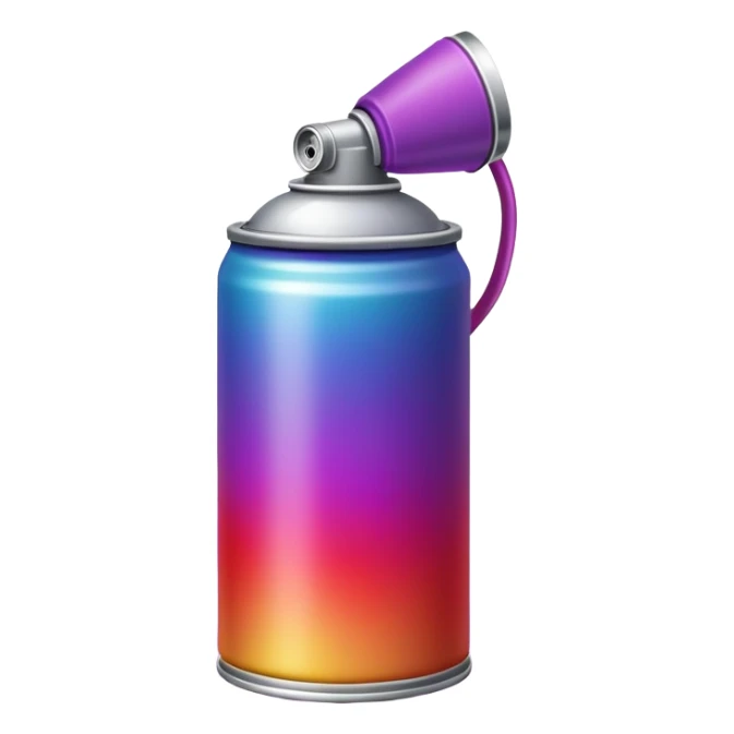 Minimalist spray paint can with smooth rainbow gradient colors flowing from red to violet in a continuous spectrum, clean design sticker