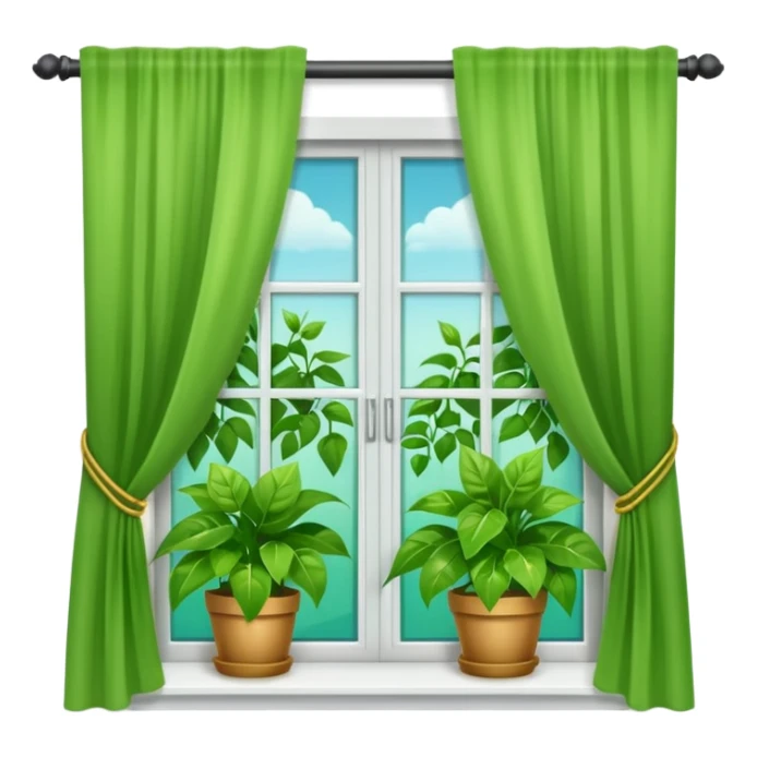 Window with hanging plants + curtain, Apartment Windows. sticker