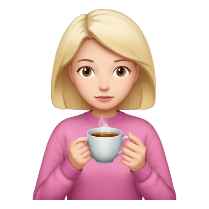 woman whith a pink sweat who is cold whith a cup of tea sticker