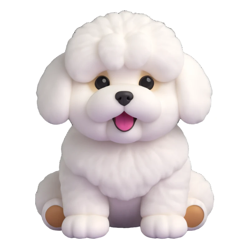 bichon frise dog, fluffy white fur, cute face, sitting, simple background sticker