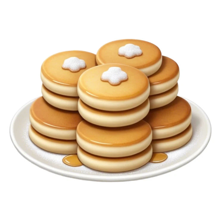 Cinematic Realistic Poffertjes Dessert Emoji, depicted as small, fluffy mini pancakes dusted with powdered sugar rendered with lifelike texture and warm, inviting lighting. sticker