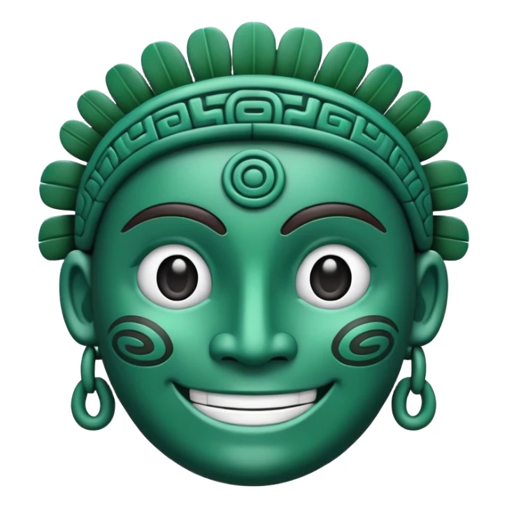 Elegant Mayan face smiling emoji with expressive features, minimalist design, only pure white and dark green colors sticker