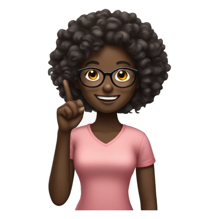 Dark skin girl with curls and glasses shooting a finger while smiling sticker