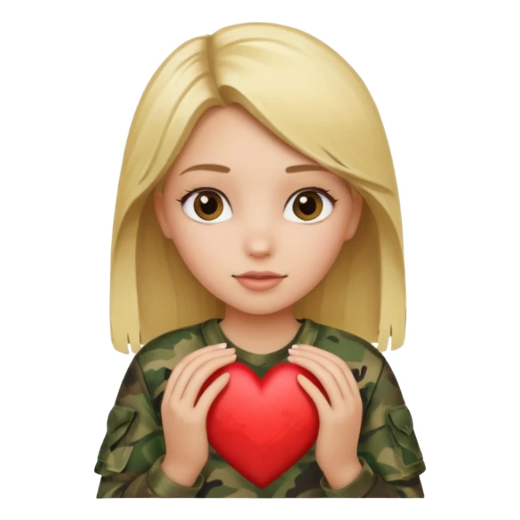 Blonde girl holding camo heart sticker