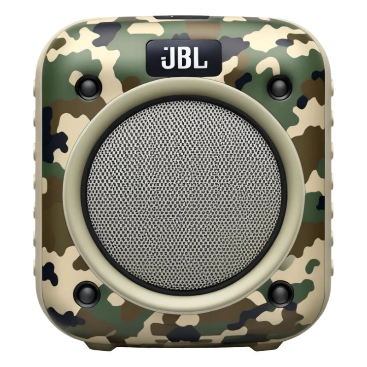 Minimalist JBL Clip 4 speaker with digital camouflage pattern, iOS emoji style sticker