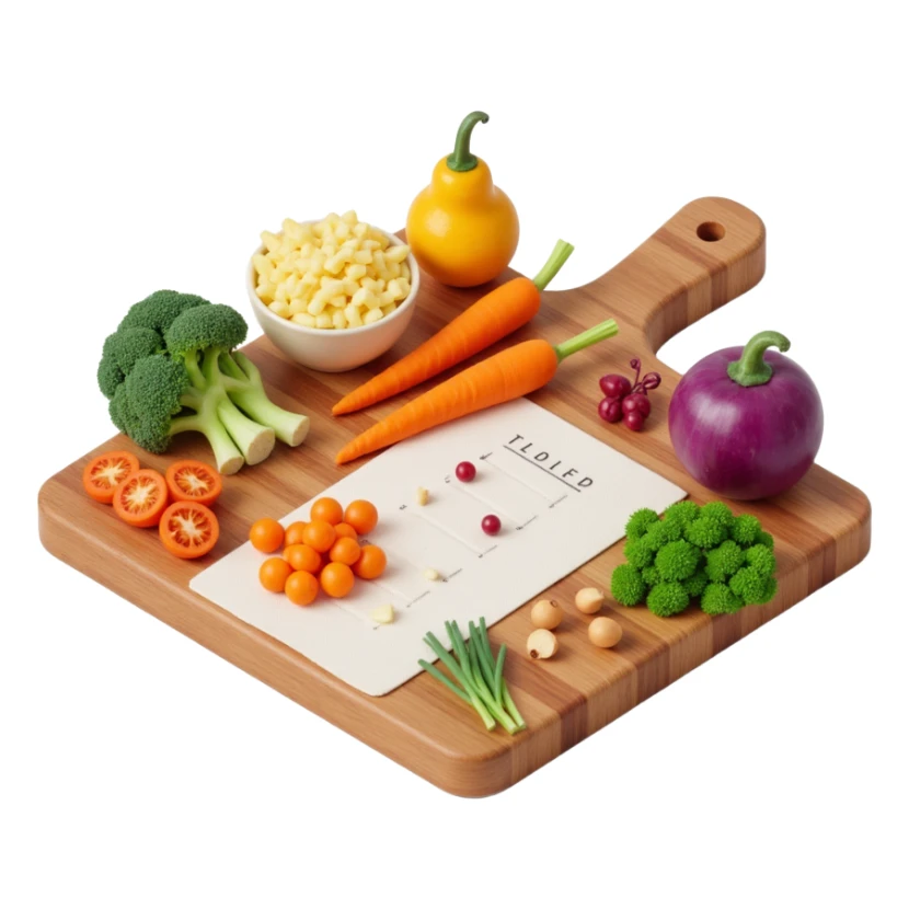 Ingredients on teh wooden cutting board Around a List(without text)  sticker