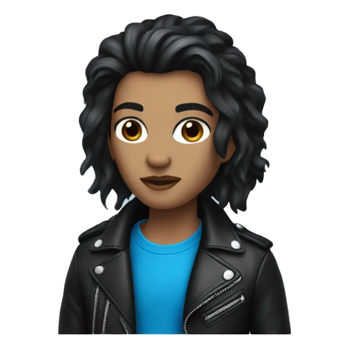 panther with black hairstyle and leather jacket, blue eyes, black spots sticker